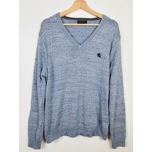 Express Mens Large V-Neck Sweater Denim Blue Long Sleeve Pullover  Cotton Spring